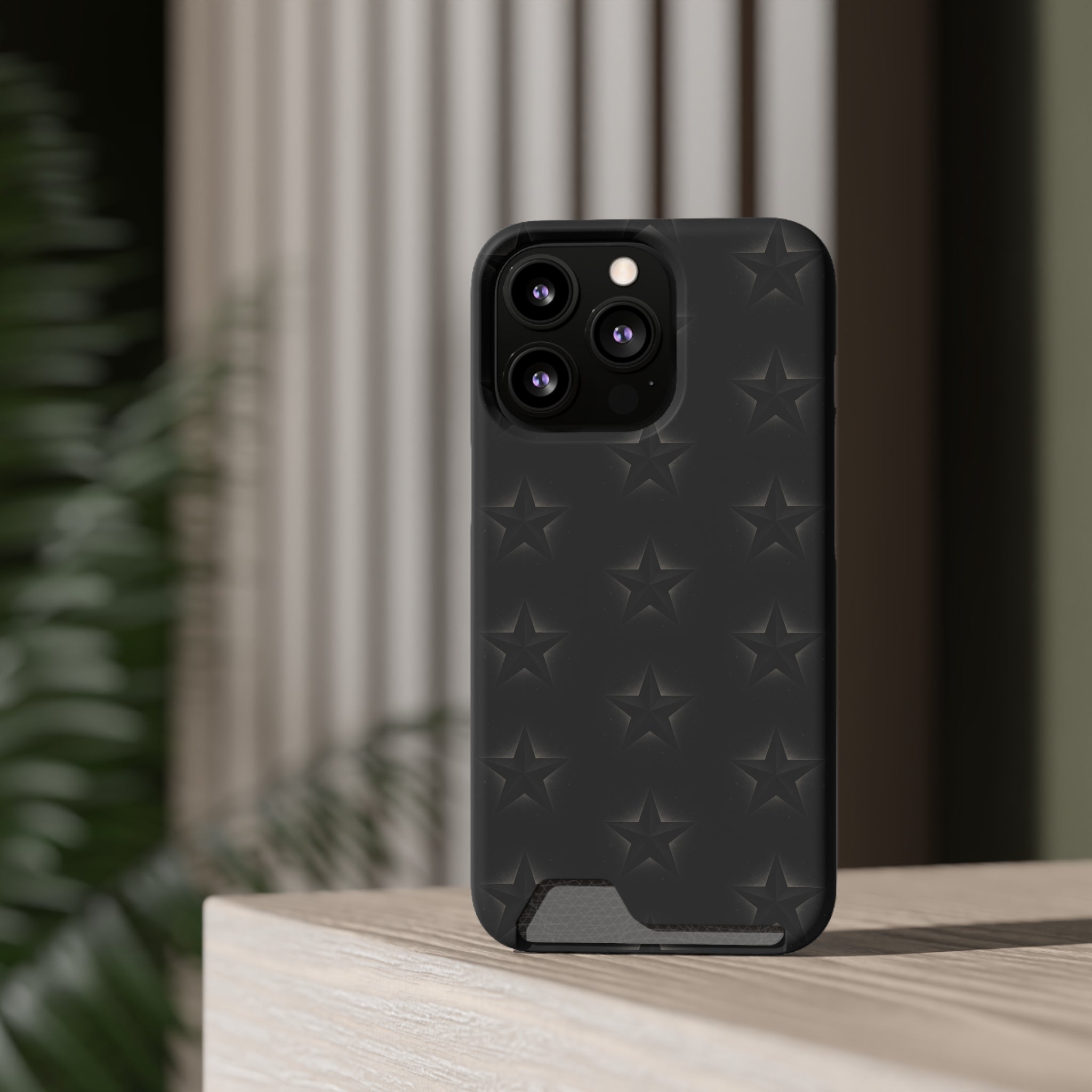 Black Star Phone Case with Card Holder
