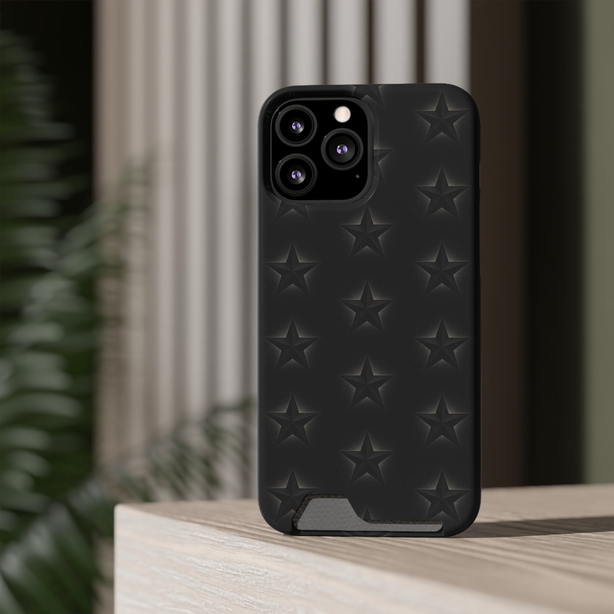 Black Star Phone Case with Card Holder