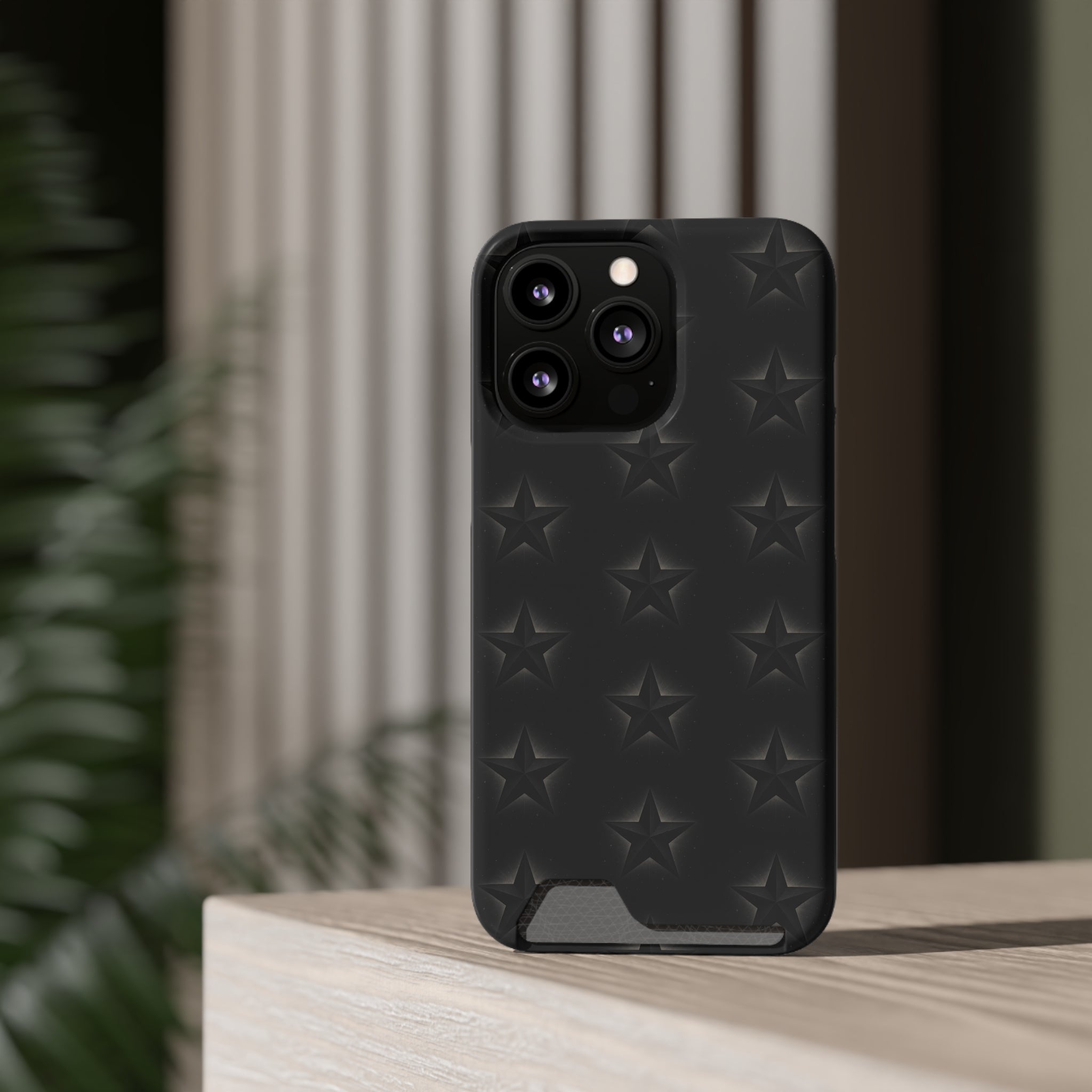 Black Star Phone Case with Card Holder